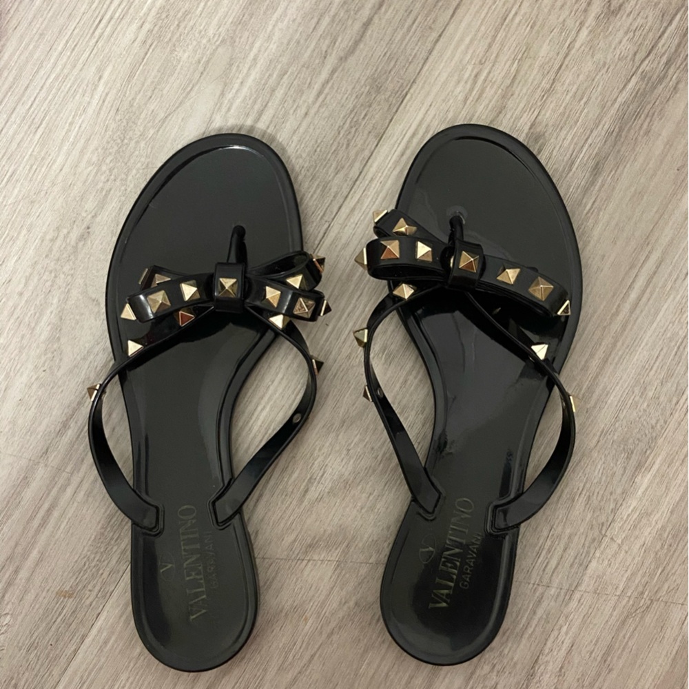 Valentino Women's Black Sandals with Gold Studs